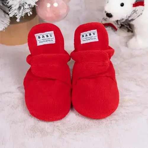 Babelvit Newborn Baby Boy Girl Soft Fleece Booties Stay On Infant Slippers Socks Shoe Non Skid Gripper Toddler First Walkers Winter Ankle Crib Shoes - 4