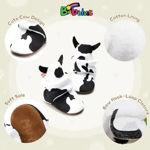 Babelvit Newborn Baby Boy Girl Soft Fleece Booties Stay On Infant Slippers Socks Shoe Non Skid Gripper Toddler First Walkers Winter Ankle Crib Shoes - 5