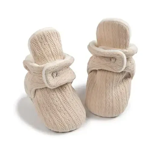 Babelvit Newborn Baby Boy Girl Soft Fleece Booties Stay On Infant Slippers Socks Shoe Non Skid Gripper Toddler First Walkers Winter Ankle Crib Shoes - BABELVIT