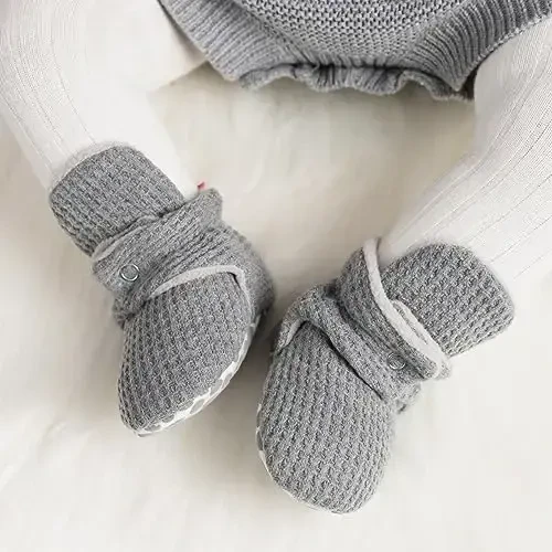 Babelvit Newborn Baby Boy Girl Soft Fleece Booties Stay On Infant Slippers Socks Shoe Non Skid Gripper Toddler First Walkers Winter Ankle Crib Shoes - BABELVIT (1)