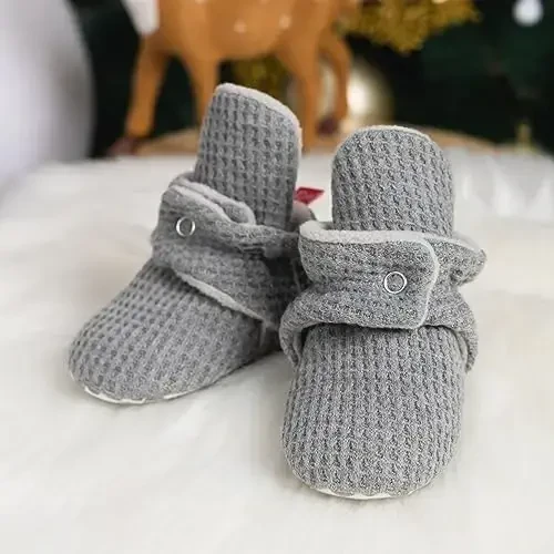 Babelvit Newborn Baby Boy Girl Soft Fleece Booties Stay On Infant Slippers Socks Shoe Non Skid Gripper Toddler First Walkers Winter Ankle Crib Shoes - 3