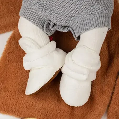 Babelvit Newborn Baby Boy Girl Soft Fleece Booties Stay On Infant Slippers Socks Shoe Non Skid Gripper Toddler First Walkers Winter Ankle Crib Shoes - 2