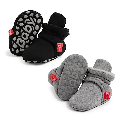 Babelvit Newborn Baby Boy Girl Soft Fleece Booties Stay On Infant Slippers Socks Shoe Non Skid Gripper Toddler First Walkers Winter Ankle Crib Shoes 