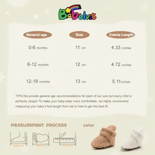 Babelvit Newborn Baby Boy Girl Soft Fleece Booties Stay On Infant Slippers Socks Shoe Non Skid Gripper Toddler First Walkers Winter Ankle Crib Shoes - 7
