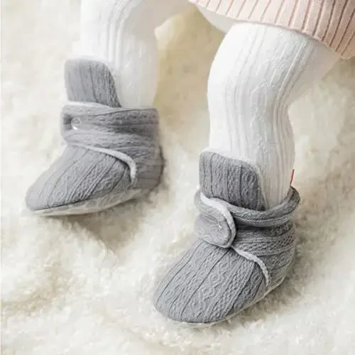 Babelvit Newborn Baby Boy Girl Soft Fleece Booties Stay On Infant Slippers Socks Shoe Non Skid Gripper Toddler First Walkers Winter Ankle Crib Shoes - BABELVIT (1)