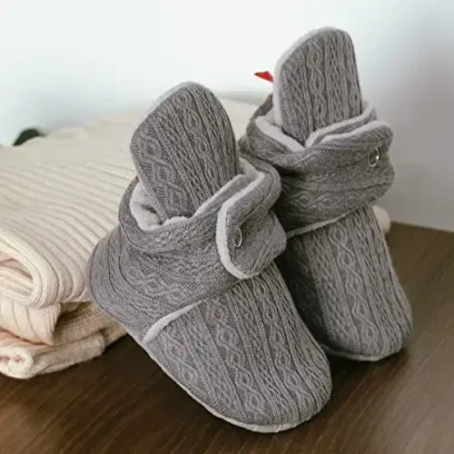 Babelvit Newborn Baby Boy Girl Soft Fleece Booties Stay On Infant Slippers Socks Shoe Non Skid Gripper Toddler First Walkers Winter Ankle Crib Shoes - 3