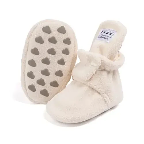 Babelvit Newborn Baby Boy Girl Soft Fleece Booties Stay On Infant Slippers Socks Shoe Non Skid Gripper Toddler First Walkers Winter Ankle Crib Shoes - BABELVIT