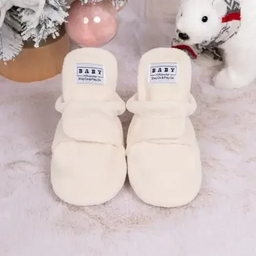 Babelvit Newborn Baby Boy Girl Soft Fleece Booties Stay On Infant Slippers Socks Shoe Non Skid Gripper Toddler First Walkers Winter Ankle Crib Shoes - 4