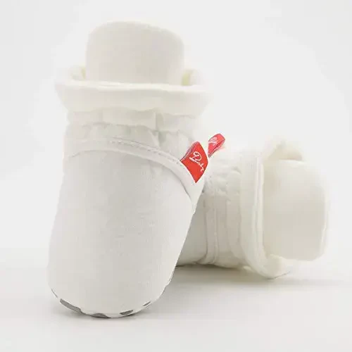 Babelvit Newborn Baby Boy Girl Soft Fleece Booties Stay On Infant Slippers Socks Shoe Non Skid Gripper Toddler First Walkers Winter Ankle Crib Shoes - 4