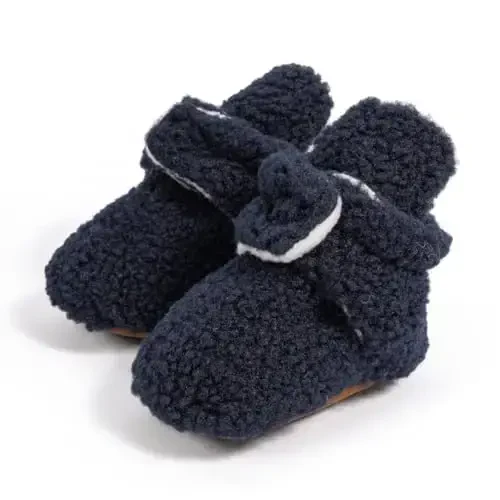 Babelvit Newborn Baby Boy Girl Soft Fleece Booties Stay On Infant Slippers Socks Shoe Non Skid Gripper Toddler First Walkers Winter Ankle Crib Shoes - BABELVIT