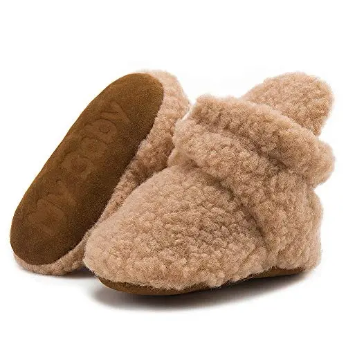 Babelvit Newborn Baby Boy Girl Soft Fleece Booties Stay On Infant Slippers Socks Shoe Non Skid Gripper Toddler First Walkers Winter Ankle Crib Shoes - 1