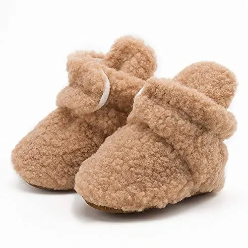 Babelvit Newborn Baby Boy Girl Soft Fleece Booties Stay On Infant Slippers Socks Shoe Non Skid Gripper Toddler First Walkers Winter Ankle Crib Shoes - 4