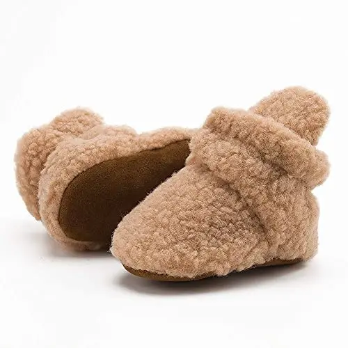 Babelvit Newborn Baby Boy Girl Soft Fleece Booties Stay On Infant Slippers Socks Shoe Non Skid Gripper Toddler First Walkers Winter Ankle Crib Shoes - 6