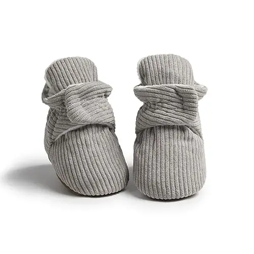 Babelvit Newborn Baby Boy Girl Soft Fleece Booties Stay On Infant Slippers Socks Shoe Non Skid Gripper Toddler First Walkers Winter Ankle Crib Shoes - 1