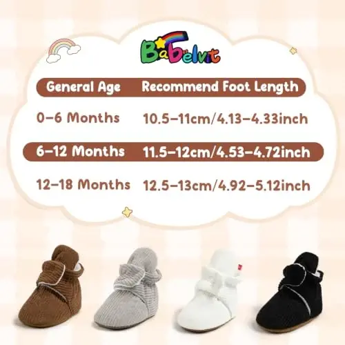 Babelvit Newborn Baby Boy Girl Soft Fleece Booties Stay On Infant Slippers Socks Shoe Non Skid Gripper Toddler First Walkers Winter Ankle Crib Shoes - 4