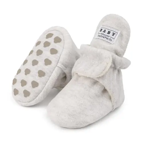 Babelvit Newborn Baby Boy Girl Soft Fleece Booties Stay On Infant Slippers Socks Shoe Non Skid Gripper Toddler First Walkers Winter Ankle Crib Shoes - 1