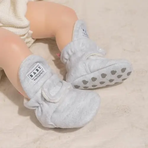 Babelvit Newborn Baby Boy Girl Soft Fleece Booties Stay On Infant Slippers Socks Shoe Non Skid Gripper Toddler First Walkers Winter Ankle Crib Shoes - BABELVIT (1)