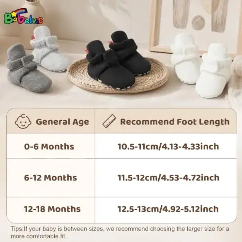 Babelvit Newborn Baby Boy Girl Soft Fleece Booties Stay On Infant Slippers Socks Shoe Non Skid Gripper Toddler First Walkers Winter Ankle Crib Shoes - 4