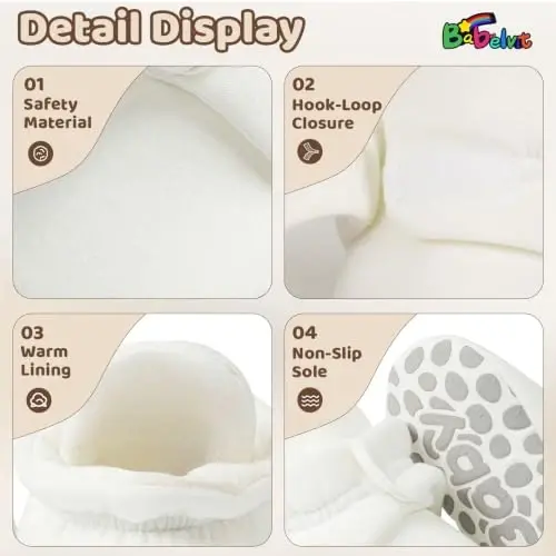 Babelvit Newborn Baby Boy Girl Soft Fleece Booties Stay On Infant Slippers Socks Shoe Non Skid Gripper Toddler First Walkers Winter Ankle Crib Shoes - 5