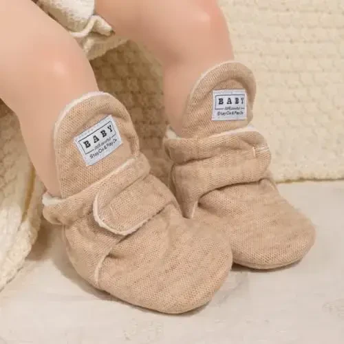 Babelvit Newborn Baby Boy Girl Soft Fleece Booties Stay On Infant Slippers Socks Shoe Non Skid Gripper Toddler First Walkers Winter Ankle Crib Shoes - BABELVIT (1)