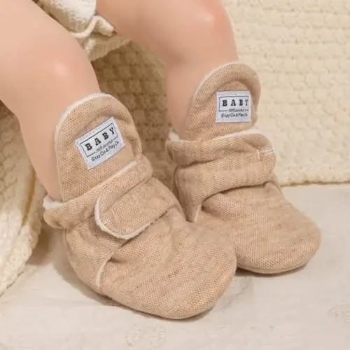Babelvit Newborn Baby Boy Girl Soft Fleece Booties Stay On Infant Slippers Socks Shoe Non Skid Gripper Toddler First Walkers Winter Ankle Crib Shoes - 2