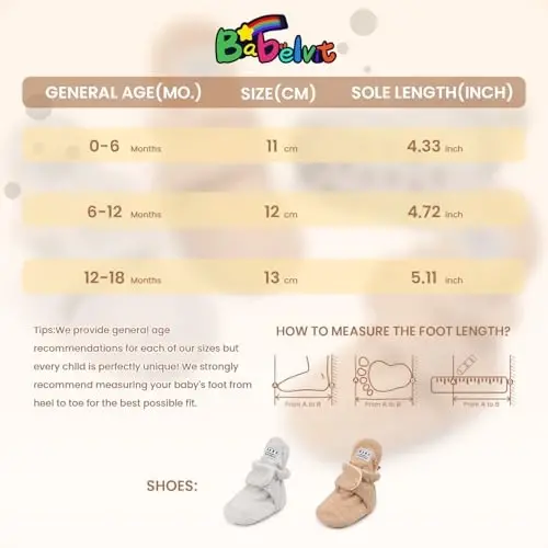 Babelvit Newborn Baby Boy Girl Soft Fleece Booties Stay On Infant Slippers Socks Shoe Non Skid Gripper Toddler First Walkers Winter Ankle Crib Shoes - 6