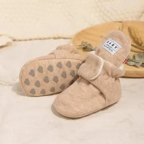 Babelvit Newborn Baby Boy Girl Soft Fleece Booties Stay On Infant Slippers Socks Shoe Non Skid Gripper Toddler First Walkers Winter Ankle Crib Shoes - 4