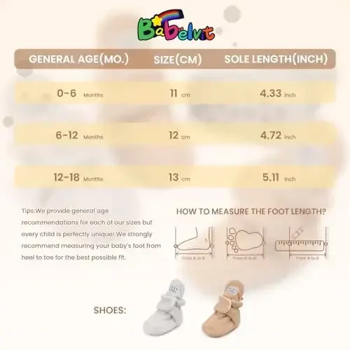 Babelvit Newborn Baby Boy Girl Soft Fleece Booties Stay On Infant Slippers Socks Shoe Non Skid Gripper Toddler First Walkers Winter Ankle Crib Shoes - 6