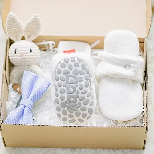 Babelvit Newborn Baby Boy Girl Soft Fleece Booties Stay On Infant Slippers Socks Shoe Non Skid Gripper Toddler First Walkers Winter Ankle Crib Shoes - 4