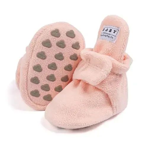 Babelvit Newborn Baby Boy Girl Soft Fleece Booties Stay On Infant Slippers Socks Shoe Non Skid Gripper Toddler First Walkers Winter Ankle Crib Shoes - BABELVIT