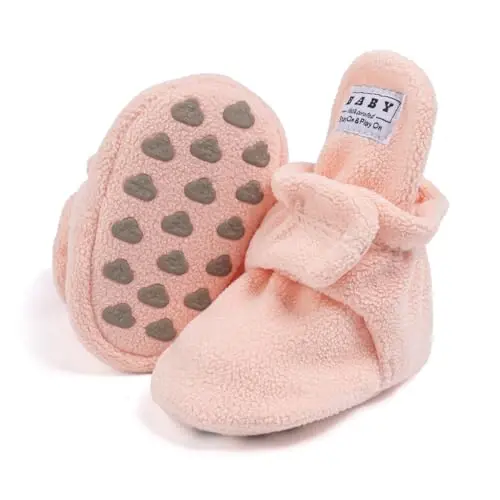 Babelvit Newborn Baby Boy Girl Soft Fleece Booties Stay On Infant Slippers Socks Shoe Non Skid Gripper Toddler First Walkers Winter Ankle Crib Shoes - 1