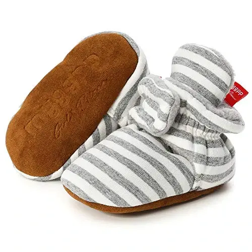 Babelvit Newborn Baby Boy Girl Soft Fleece Booties Stay On Infant Slippers Socks Shoe Non Skid Gripper Toddler First Walkers Winter Ankle Crib Shoes - 1