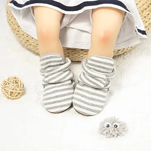 Babelvit Newborn Baby Boy Girl Soft Fleece Booties Stay On Infant Slippers Socks Shoe Non Skid Gripper Toddler First Walkers Winter Ankle Crib Shoes - 2