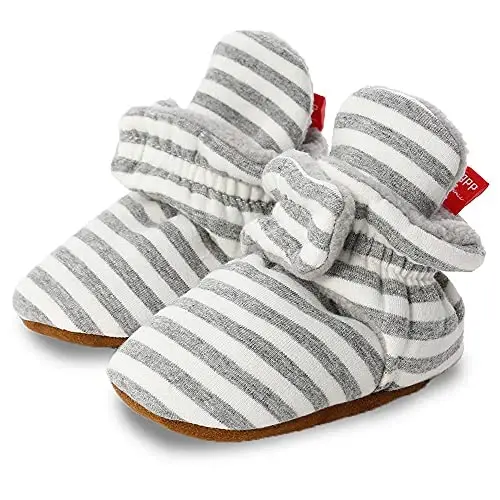 Babelvit Newborn Baby Boy Girl Soft Fleece Booties Stay On Infant Slippers Socks Shoe Non Skid Gripper Toddler First Walkers Winter Ankle Crib Shoes - 3