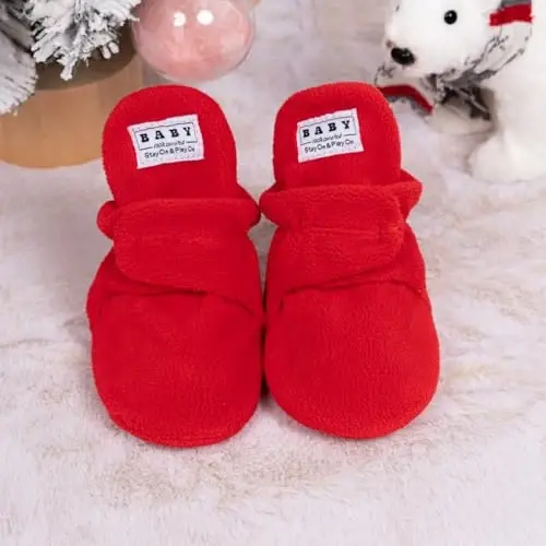Babelvit Newborn Baby Boy Girl Soft Fleece Booties Stay On Infant Slippers Socks Shoe Non Skid Gripper Toddler First Walkers Winter Ankle Crib Shoes - 4