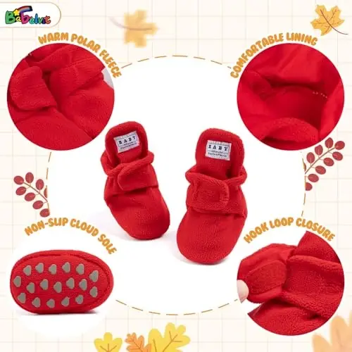 Babelvit Newborn Baby Boy Girl Soft Fleece Booties Stay On Infant Slippers Socks Shoe Non Skid Gripper Toddler First Walkers Winter Ankle Crib Shoes - 5