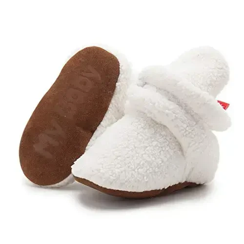 Babelvit Newborn Baby Boy Girl Soft Fleece Booties Stay On Infant Slippers Socks Shoe Non Skid Gripper Toddler First Walkers Winter Ankle Crib Shoes 