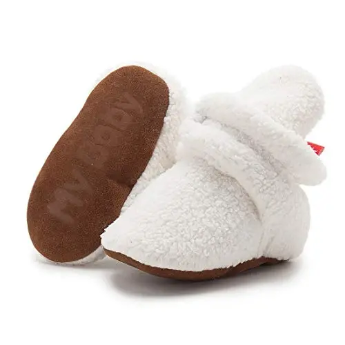 Babelvit Newborn Baby Boy Girl Soft Fleece Booties Stay On Infant Slippers Socks Shoe Non Skid Gripper Toddler First Walkers Winter Ankle Crib Shoes - 1