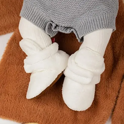 Babelvit Newborn Baby Boy Girl Soft Fleece Booties Stay On Infant Slippers Socks Shoe Non Skid Gripper Toddler First Walkers Winter Ankle Crib Shoes - 2