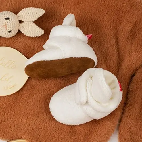 Babelvit Newborn Baby Boy Girl Soft Fleece Booties Stay On Infant Slippers Socks Shoe Non Skid Gripper Toddler First Walkers Winter Ankle Crib Shoes - 4