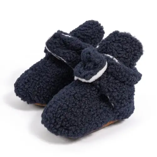 Babelvit Newborn Baby Boy Girl Soft Fleece Booties Stay On Infant Slippers Socks Shoe Non Skid Gripper Toddler First Walkers Winter Ankle Crib Shoes - 1