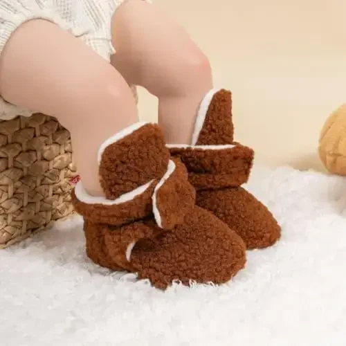 Babelvit Newborn Baby Boy Girl Soft Fleece Booties Stay On Infant Slippers Socks Shoe Non Skid Gripper Toddler First Walkers Winter Ankle Crib Shoes - BABELVIT (1)