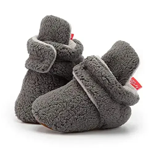Babelvit Newborn Baby Boy Girl Soft Fleece Booties Stay On Infant Slippers Socks Shoe Non Skid Gripper Toddler First Walkers Winter Ankle Crib Shoes 