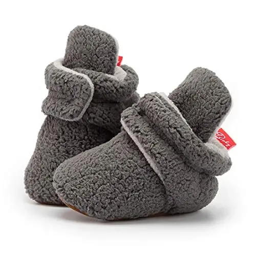 Babelvit Newborn Baby Boy Girl Soft Fleece Booties Stay On Infant Slippers Socks Shoe Non Skid Gripper Toddler First Walkers Winter Ankle Crib Shoes - 1