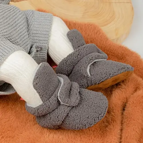 Babelvit Newborn Baby Boy Girl Soft Fleece Booties Stay On Infant Slippers Socks Shoe Non Skid Gripper Toddler First Walkers Winter Ankle Crib Shoes - 2