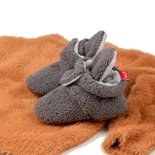 Babelvit Newborn Baby Boy Girl Soft Fleece Booties Stay On Infant Slippers Socks Shoe Non Skid Gripper Toddler First Walkers Winter Ankle Crib Shoes - 3