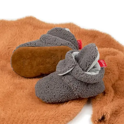 Babelvit Newborn Baby Boy Girl Soft Fleece Booties Stay On Infant Slippers Socks Shoe Non Skid Gripper Toddler First Walkers Winter Ankle Crib Shoes - 4