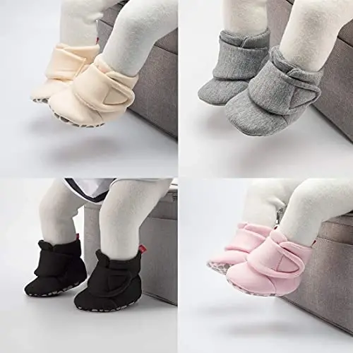 Babelvit Newborn Baby Boy Girl Soft Fleece Booties Stay On Infant Slippers Socks Shoe Non Skid Gripper Toddler First Walkers Winter Ankle Crib Shoes - 2