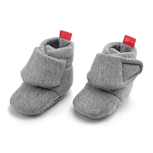 Babelvit Newborn Baby Boy Girl Soft Fleece Booties Stay On Infant Slippers Socks Shoe Non Skid Gripper Toddler First Walkers Winter Ankle Crib Shoes - 4