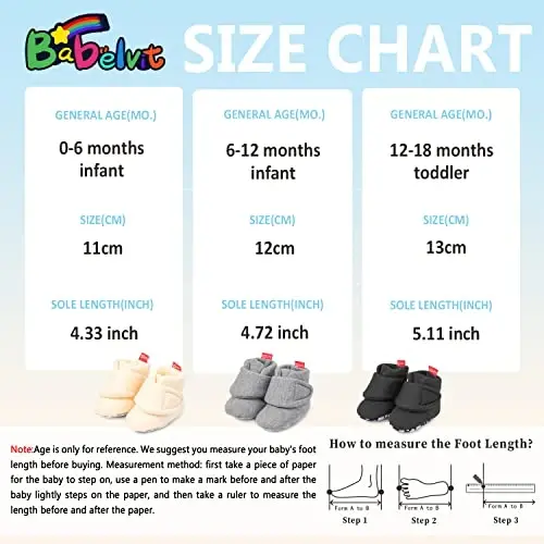 Babelvit Newborn Baby Boy Girl Soft Fleece Booties Stay On Infant Slippers Socks Shoe Non Skid Gripper Toddler First Walkers Winter Ankle Crib Shoes - 6